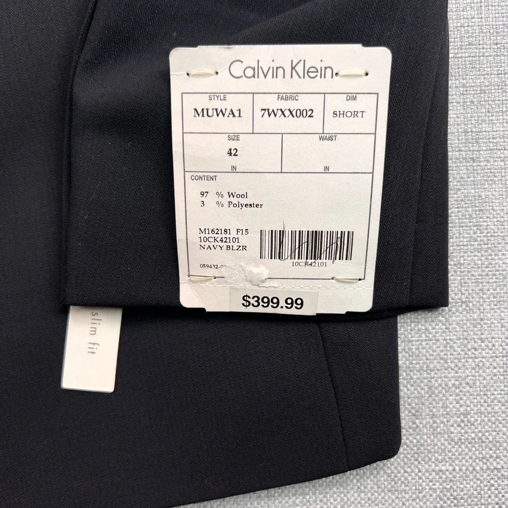 Calvin Klein Extreme Slim Fit Wool Blazer Men 42 Short Navy Preppy‎ Office NEW